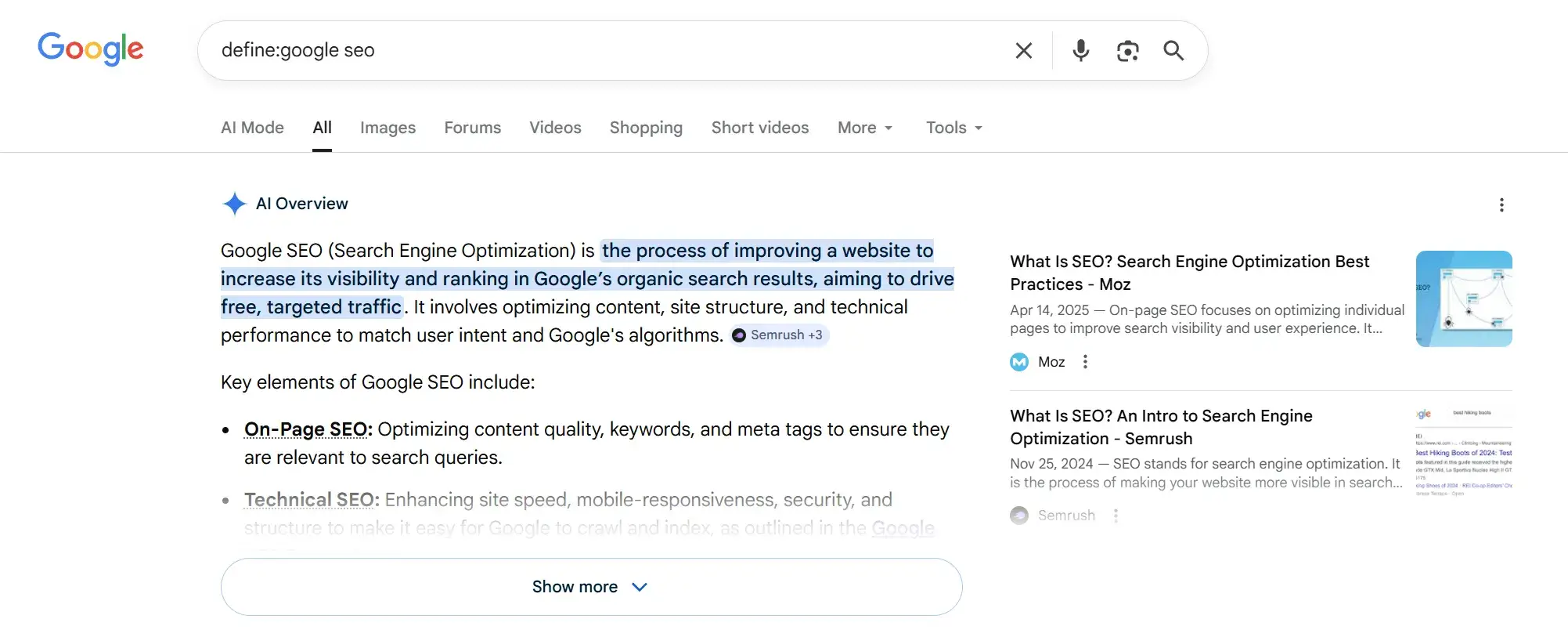 define:搜索词 的指令可以帮我们快速了解一个术语的定义
