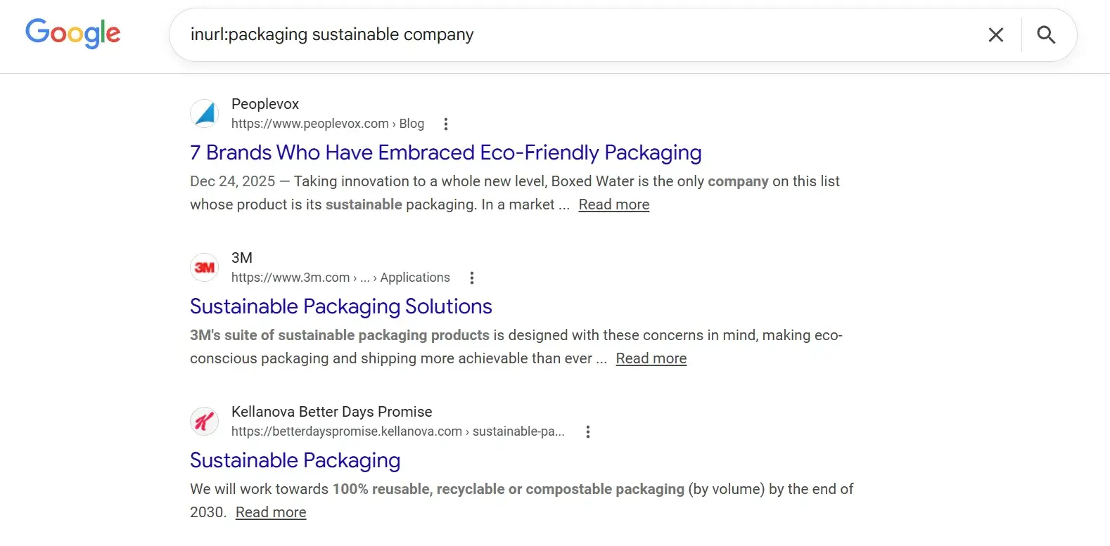 inurl:packaging sustainable company 的搜索结果也不一定包含所有单词