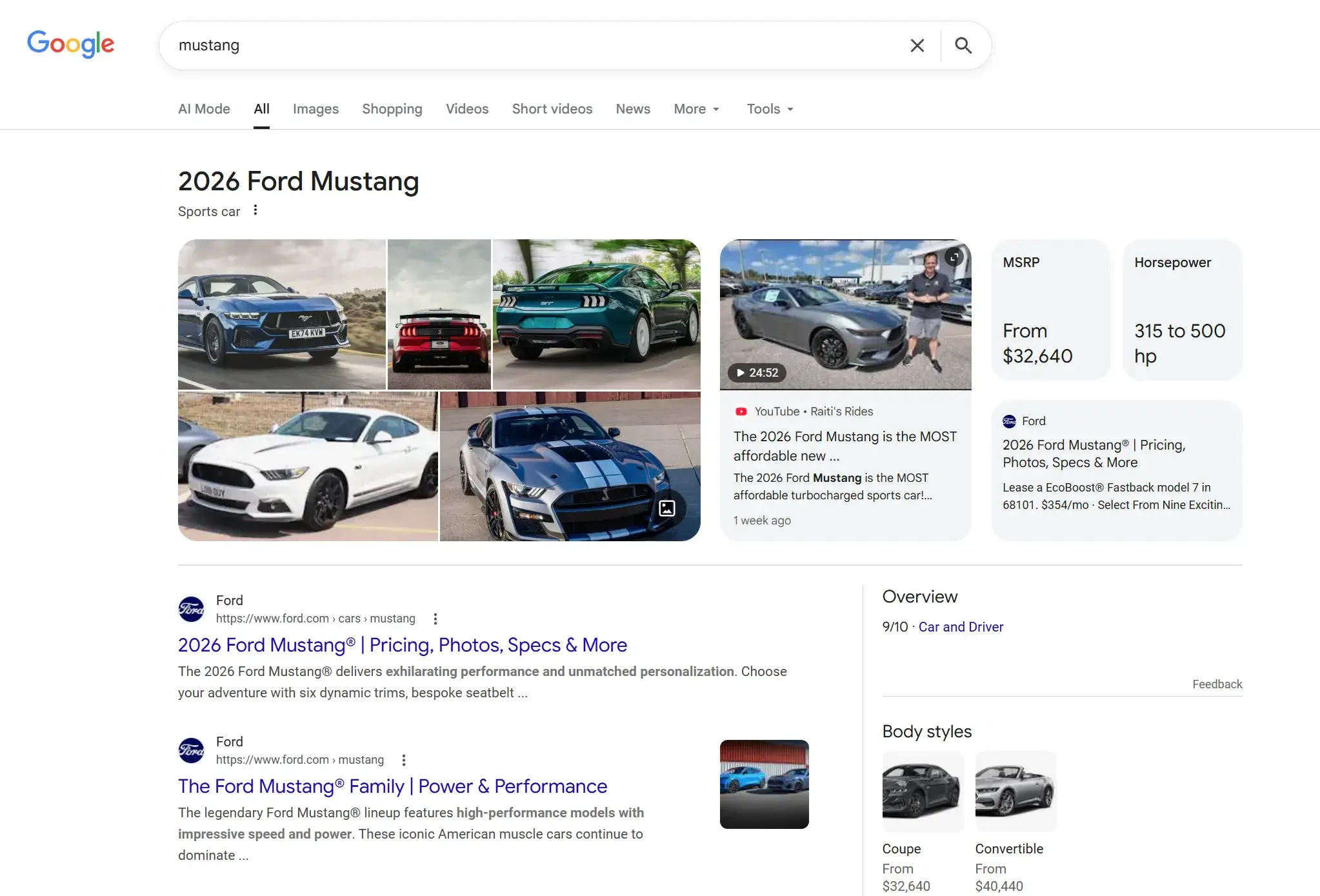 搜索 mustang 的时候，出来的结果都是汽车相关的