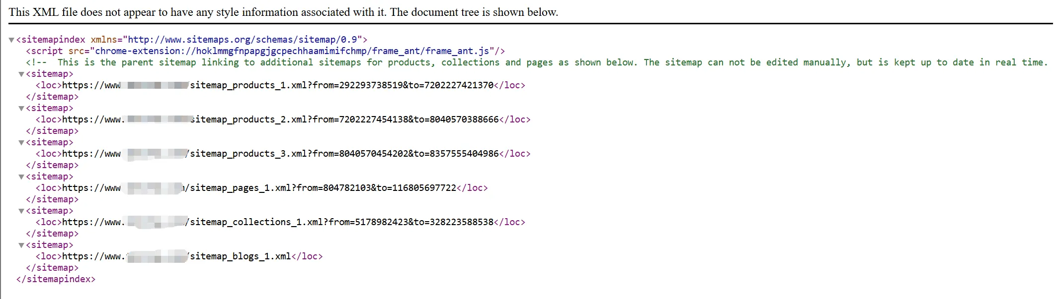 shopify 网站的站点地图示例