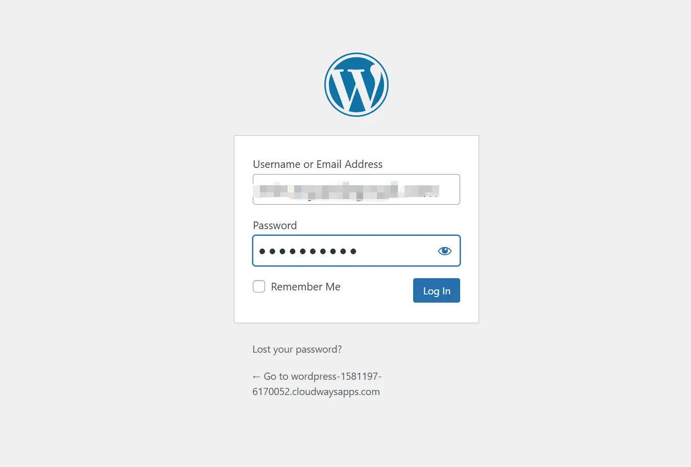 WordPress 登录页面,输入用户名和密码